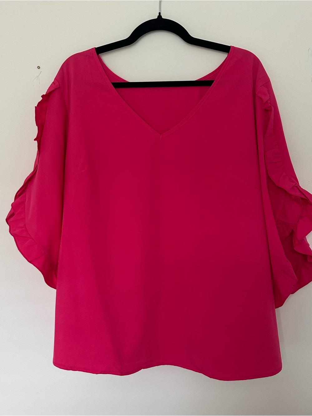 SHEIN Hot Pink V-Neck Ruffle Sleeve Blouse